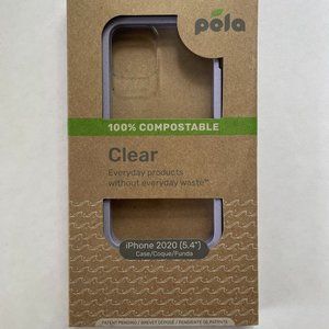 Clear iPhone 12 mini Pela case (100% compostable) with Lavender ridge